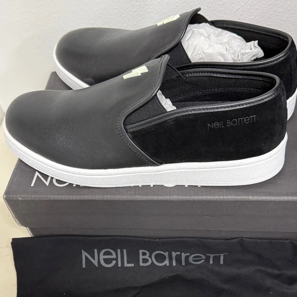 NIB Neil Barrett Black Slip-On Logo Shoes sz 38